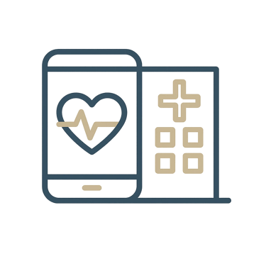 Hybridvård med digital och fysisk uppföljning – Revaliis hälsoikon i ren Apple-minimal design.