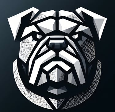Logotipo preto e branco da V Legacy Consultoria com símbolo de buldogue