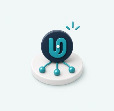 3D Unitlogi logo on a foundation with connected points and a small spark representing the product’s starting point.
