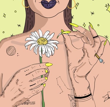 girl counting daisy petals