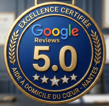 Certification Qualité : Note 5/5 sur Google Avis pour nos services d'aide à domicile et ménage à Nantes et sa métropole