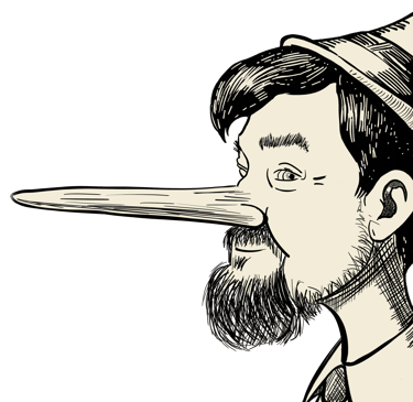 Pinocchio nose illustration accompanying the about page of historical fiction author Rik Vernante