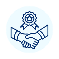 Handshake icon with a star quality award badge representing successful business partnership and trust.