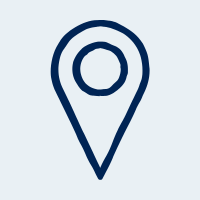 Dark blue outline of a location pin icon on a light gray background for map navigation.