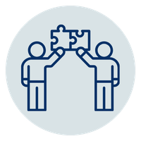 Two people connecting puzzle pieces icon representing teamwork and collaboration.