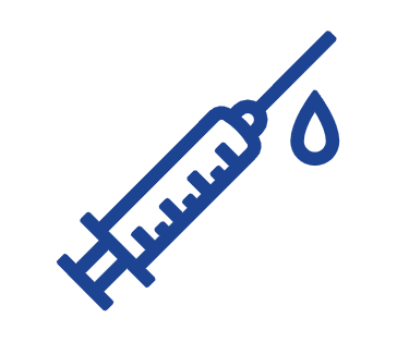 Blue medical syringe icon with a liquid drop symbolizing vaccination and healthcare injections.