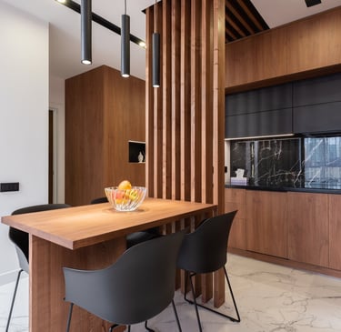 Freshly installed porcelain large format floor tiles with neat grout lines in a modern kitchen