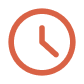 Orange minimalist wall clock icon symbol representing time management and scheduling on a black background.