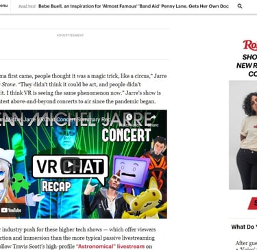 Image of Lazius Kaye virtual reality resort on VR concerts in teh RollingStone
