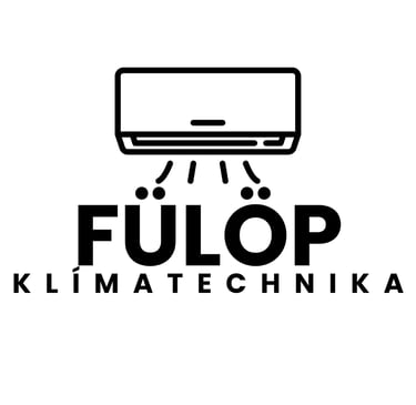 Fülöp Klímatechnika logo featuring a black line art air conditioning unit icon.