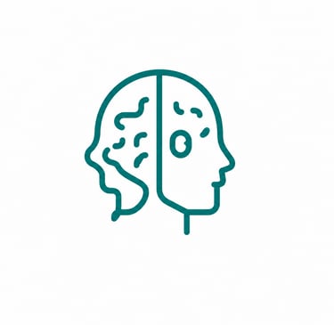 Minimalist teal line art icon of a human head profile representing mental health or psychology.