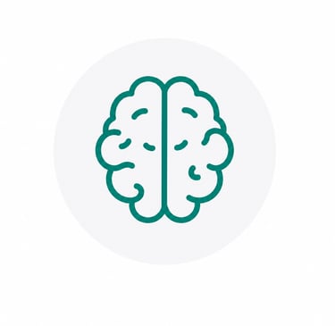 Minimalist teal human brain outline icon representing mental health and neurology.