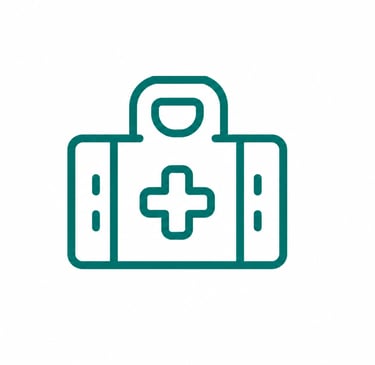 Green medical first aid kit icon with a cross symbol on a white background.