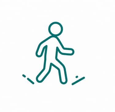 Minimalist teal pedestrian icon depicting a person walking, suitable for health and activity signage.
