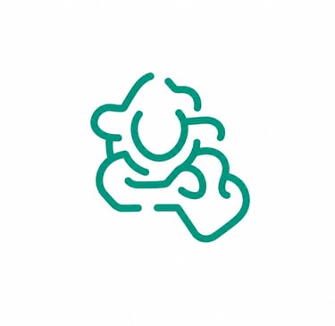 A green line art illustration of a brain and heart for mental health awareness.