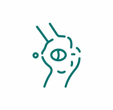 A green line art icon of a human knee joint showing arthritis pain or injury for medical concepts.