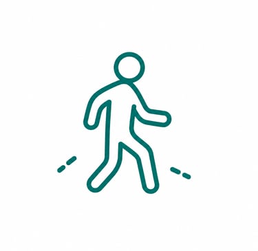 A teal line art icon of a person walking, representing a pedestrian or fitness activity.
