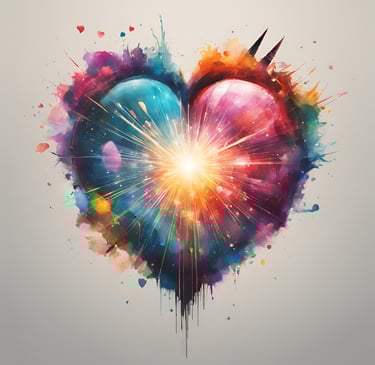 coeur qui explose rempli de couleurs