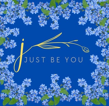 a blue and white floral wreath with the words just be you