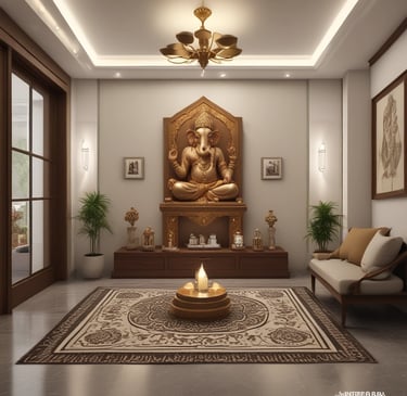 Sacred home mandir with Lord Ganesh idol designed for peaceful prayer and meditation