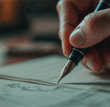 a person's hand holding a pen and writing on a piece of paper
