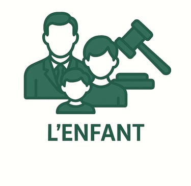 Icône représentant une famille devant un document, symbole du droit des enfants.
