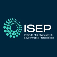 ISEP logo for the Institute of Sustainability and Environmental Professionals on a dark blue background.