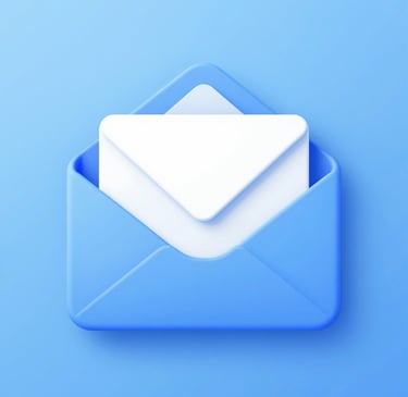 a blue button with a white envelope on it