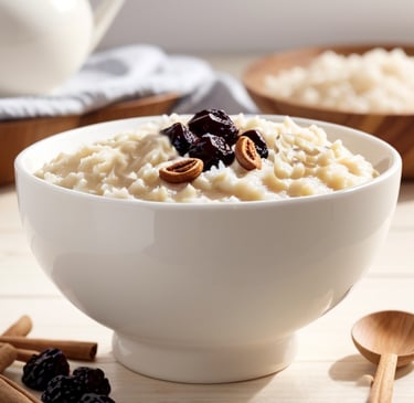 vaso con arroz de leche uvas pasas y canela