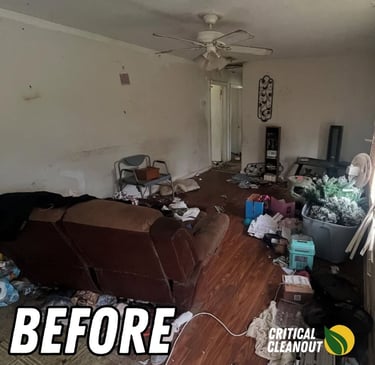 Before: Cluttered Metro Detroit home interior before property clean-out and junk removal service.