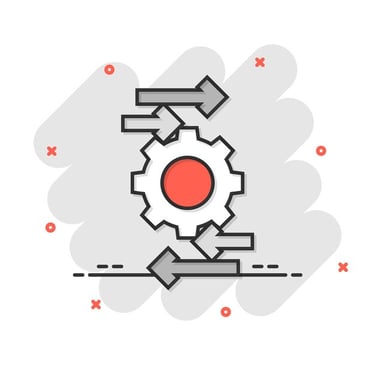 a gearwheel with arrows pointing to the center