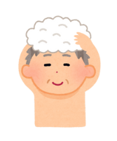 Illustration d'un enfant souriant se lavant les cheveux avec de la mousse