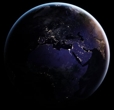 Satellite Image of Earth at Night - Europe and Africa