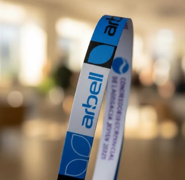 Cintas personalizados fabricados por MDPromo para empresas, congresos y eventos corporativos.