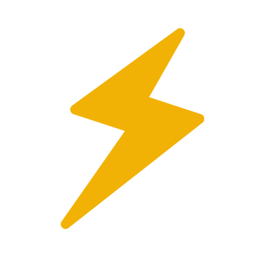 Yellow lightning bolt icon representing energy, power, and speed isolated on a black background.