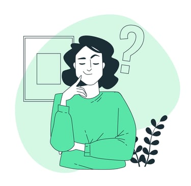 a woman with a question mark on her face