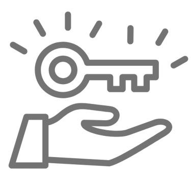 Hand with Key Icon in Gray - Full Access to our RVA. Team
