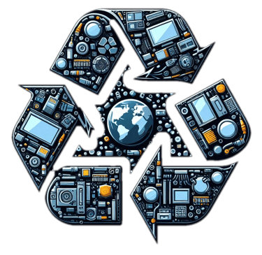 a recycling bin with electronic devices and electronics