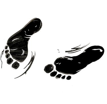 Comic style footprints in a bold black sketched appearance