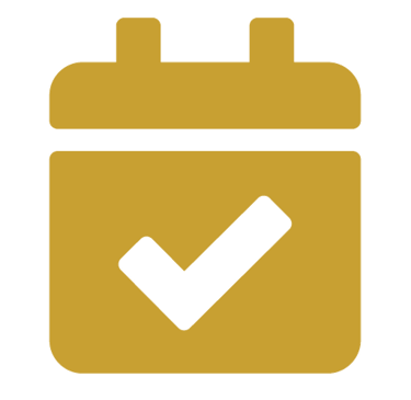 a 2D graphic showing a calendar with a tick in the middle in gold