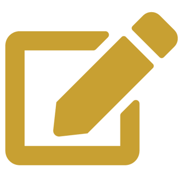 a 2D graphic showing a pencil and note pad in gold