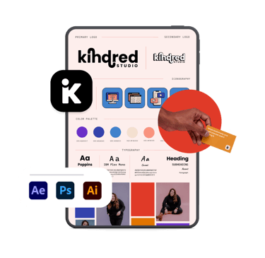 a brand kit displayed on an iPad with logos for photo editing software