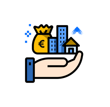 a hand holding a bag of money with a bag of money