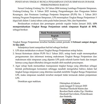 Suku Bunga LPS 1 Februari sd 31 Mei 2025