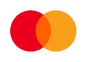 Mastercard logo featuring interlocking red and yellow circles on a black background.