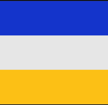 Horizontal tricolor flag featuring three equal bands of blue, white, and yellow.