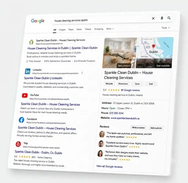 alt="Google search results showing local business listings and map pack for city service searches"