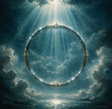 Anillo luminoso suspendido como símbolo de vacío con significado.