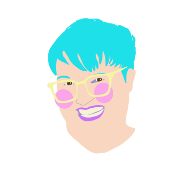 graphic neon illustration of Alia's face with rosey cheeks and purple lips