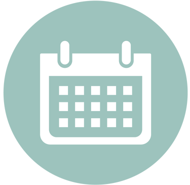 Icono de calendario representando el horario en color blanco sobre fondo verde